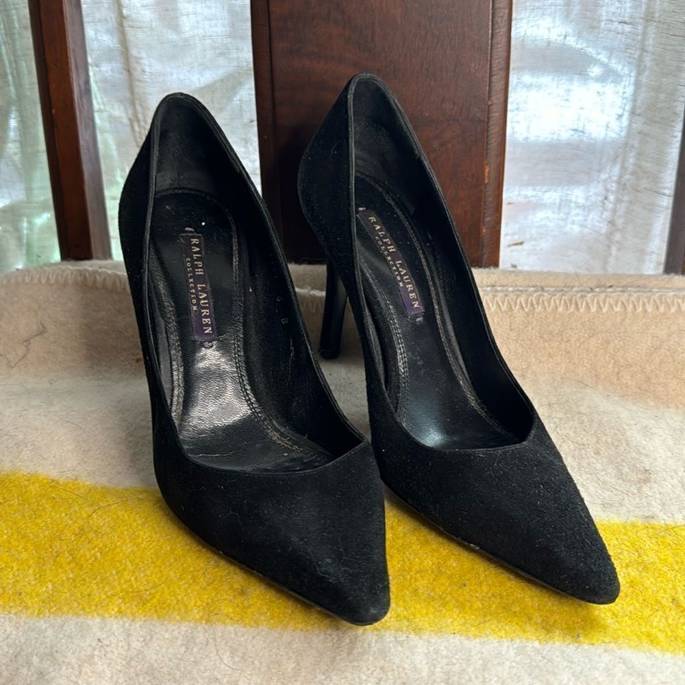Ralph Lauren Collection Purple Label Black Suede Heels Pumps - 6